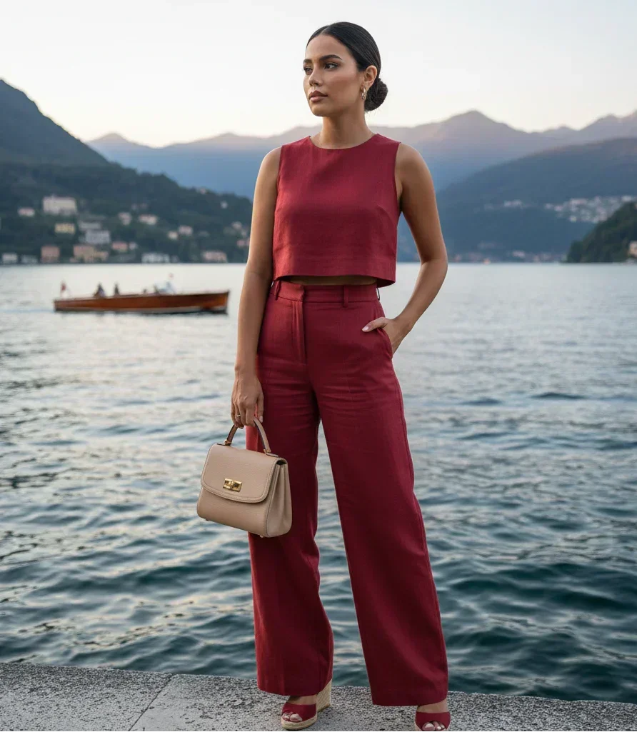 Conjunto blusa e calça de Alfaiataria vermelho