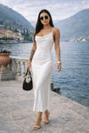 Vestido Longo de Cetim perola