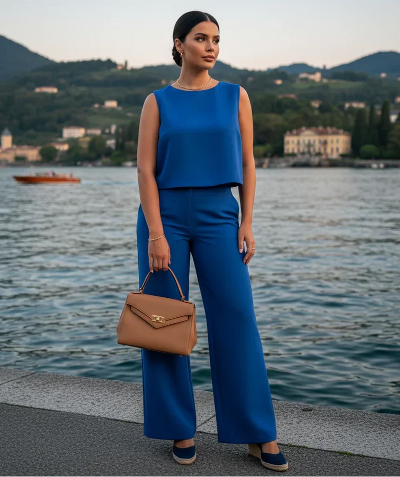 Conjunto blusa e calça de Alfaiataria azul
