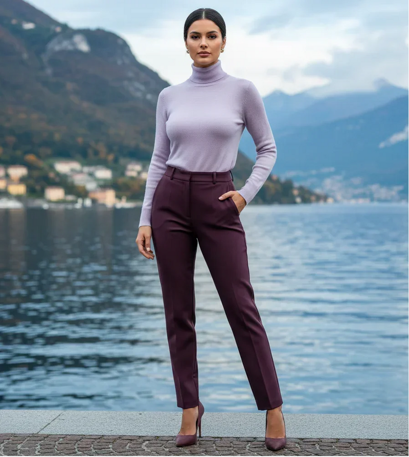 Blusa de manga longa e gola alta lilás