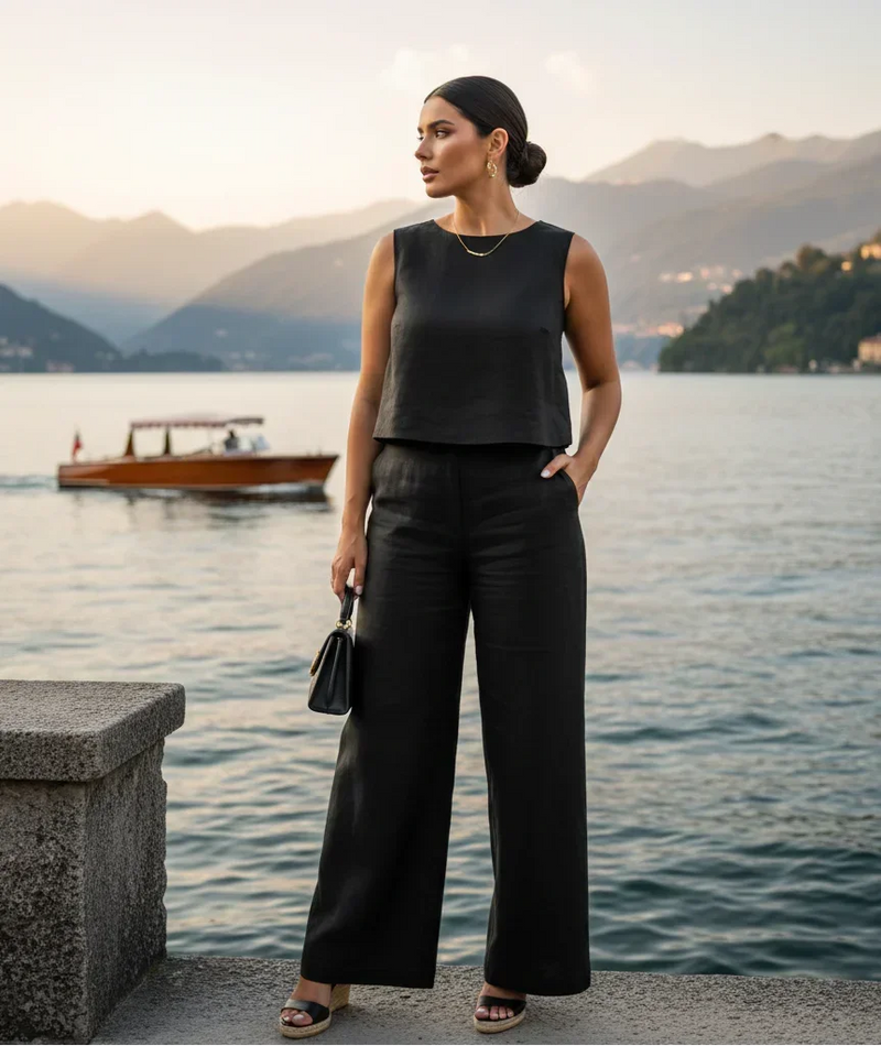 Conjunto blusa e calça de Alfaiataria preto
