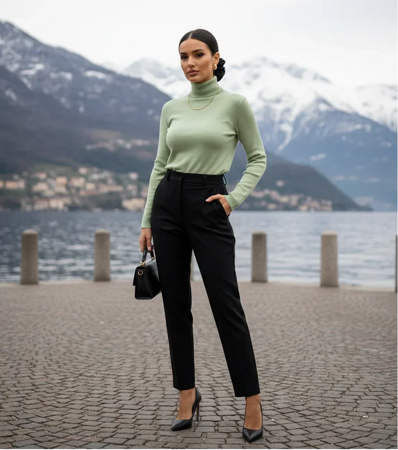 Blusa de manga longa e gola alta verde claro