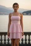 Vestido curto de alça rosa claro