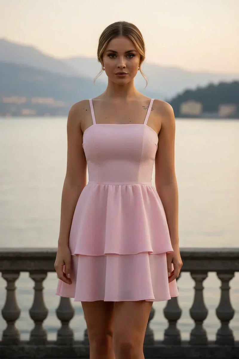 Vestido curto de alça rosa claro