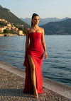 Vestido Longo vermelho tomara que caia com fenda