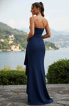 Vestido Longo azul marinho tomara que caia com fenda